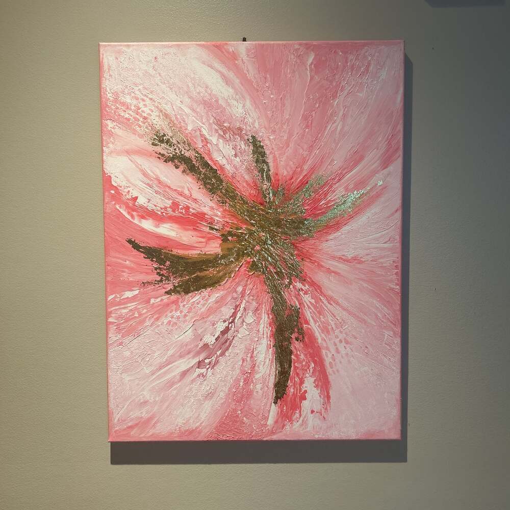 Abstract Floral Canvas Art Pink Gold oil on canvas  24x18